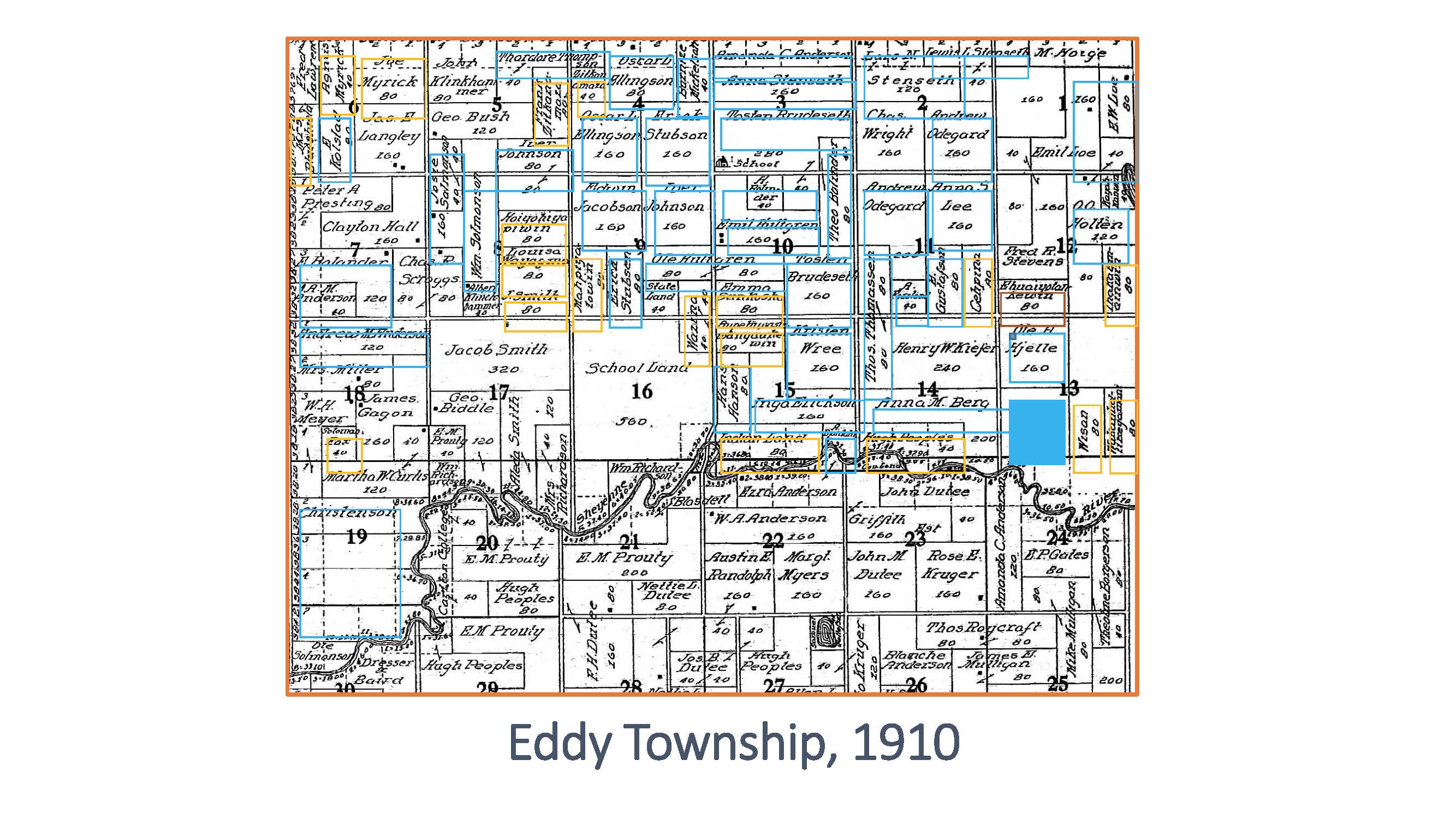 Map 3: Section of Eddy Township plat, 1910