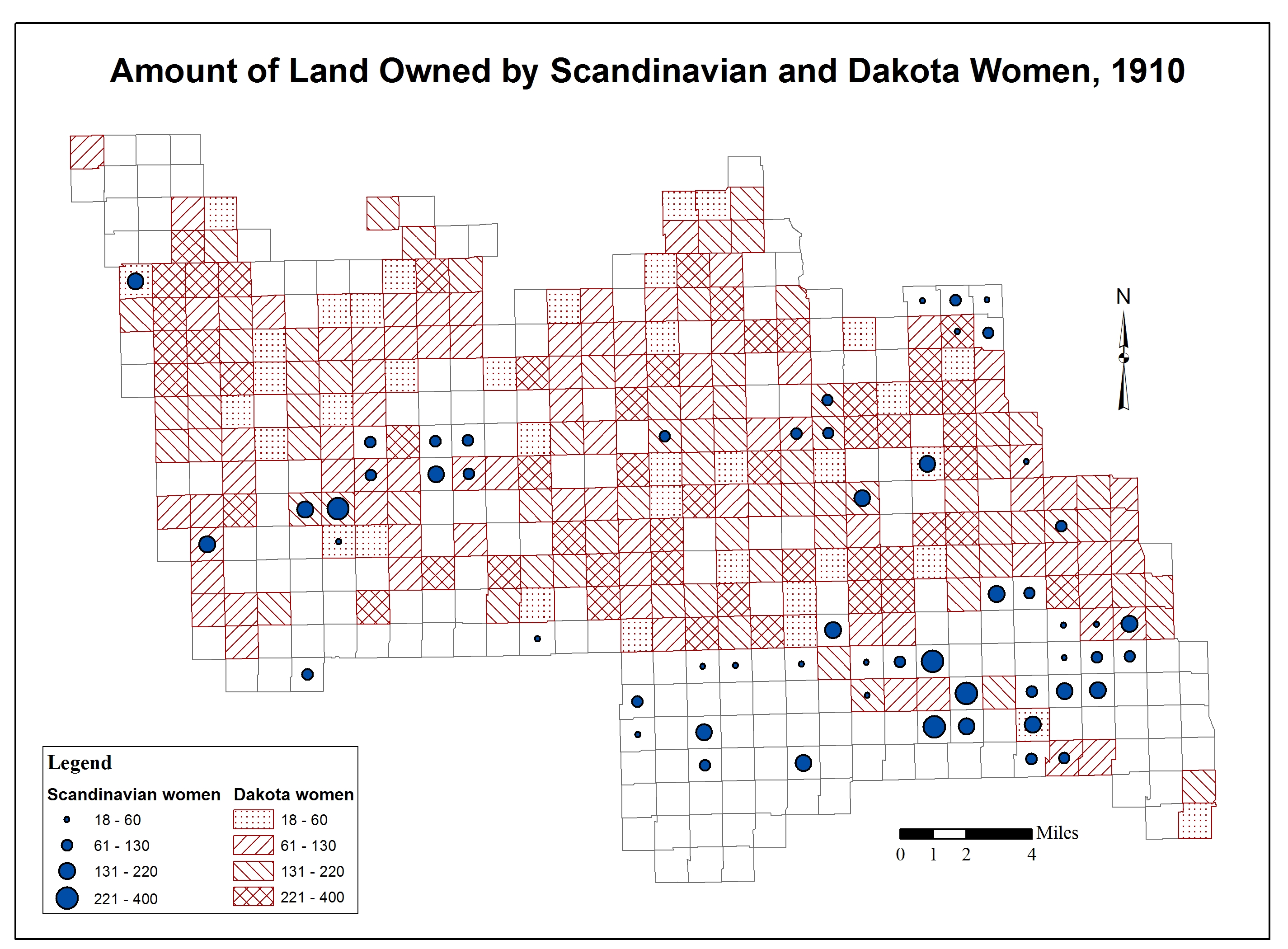 Map 4: GIS analysis of Women’s landownership at Spirit Lake, 1910